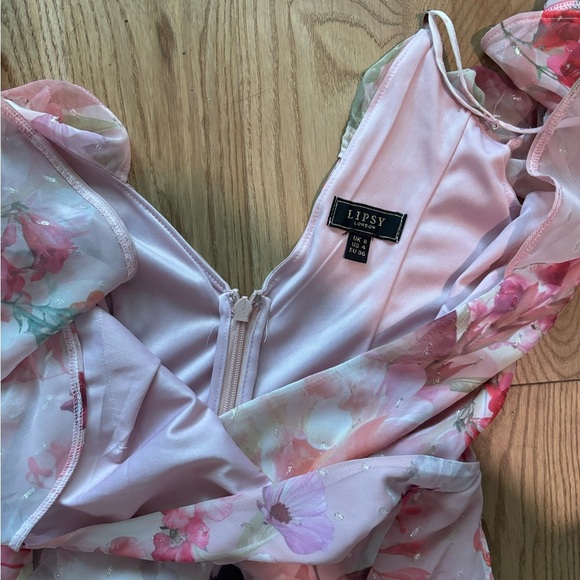 Lipsy Beautiful Floral Pink and White Maxi Dress Asymmetrical - Picture 4 of 6